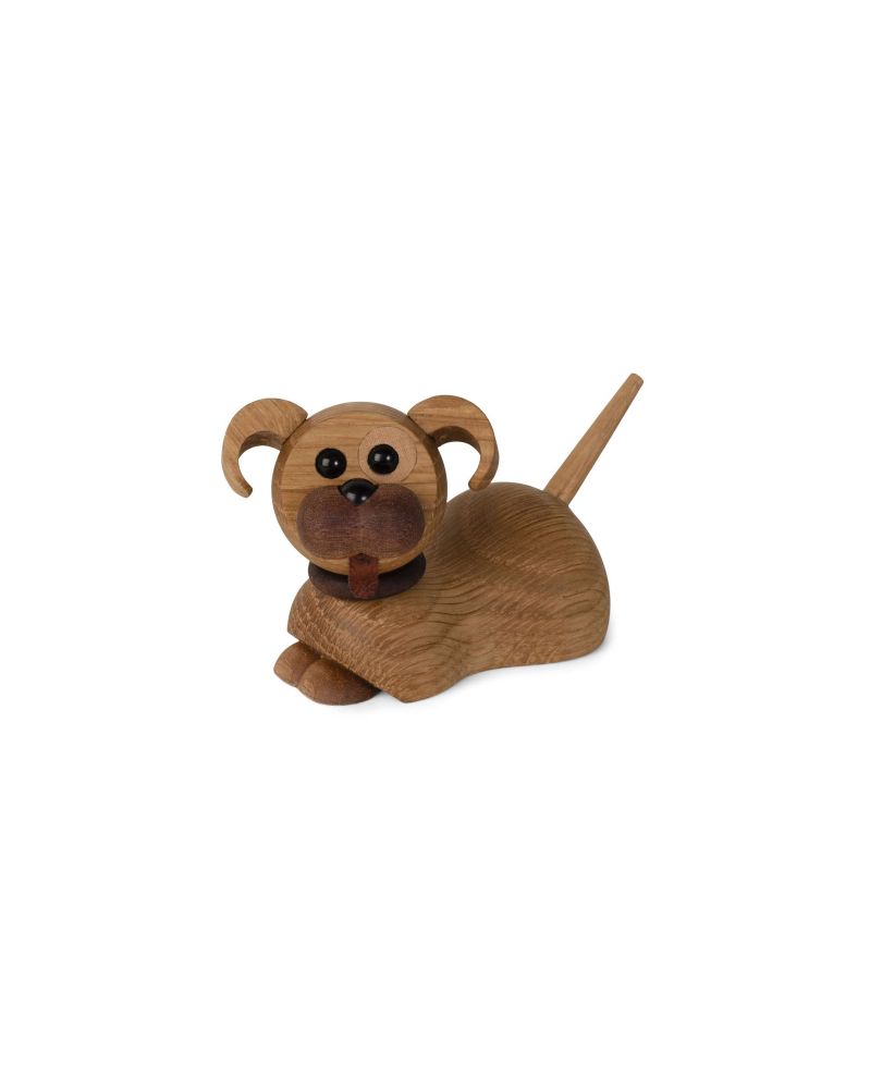 Coco Lying puppy, figurine en bois par Chresten Sommer, Spring Copenhagen